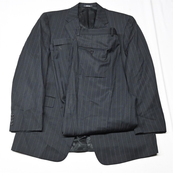 Austin Reed 44L 36x30 Black Chalk Stripe 100% Wool USA Made Mens‎ Suit